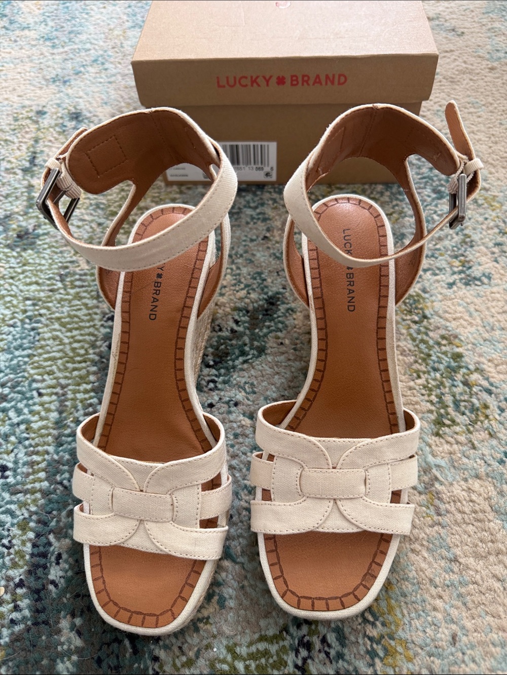 Lucky Brand Maleigh Wedge Sandals in Vanilla - Picture 2 of 6